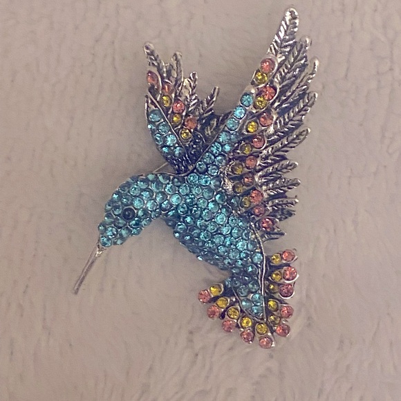Blue Rhinestone Hummingbird Brooch - Picture 6 of 6